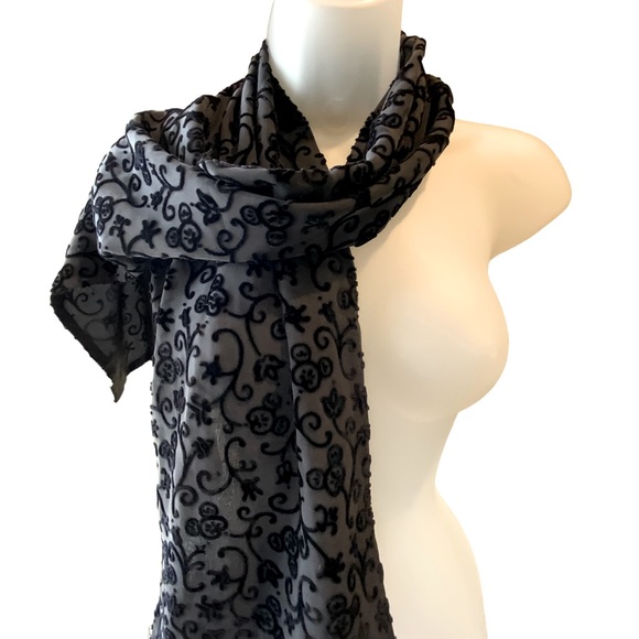 Accessories - Black Scarf Cut Velvet Design Soft Comfortable Warm Can Be Worn Many Ways